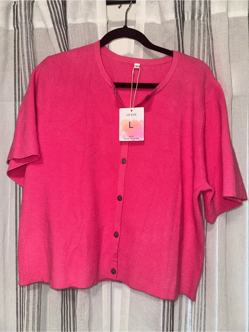 NWT Bright Pink Short-Sleeve Button Cardigan - Size L